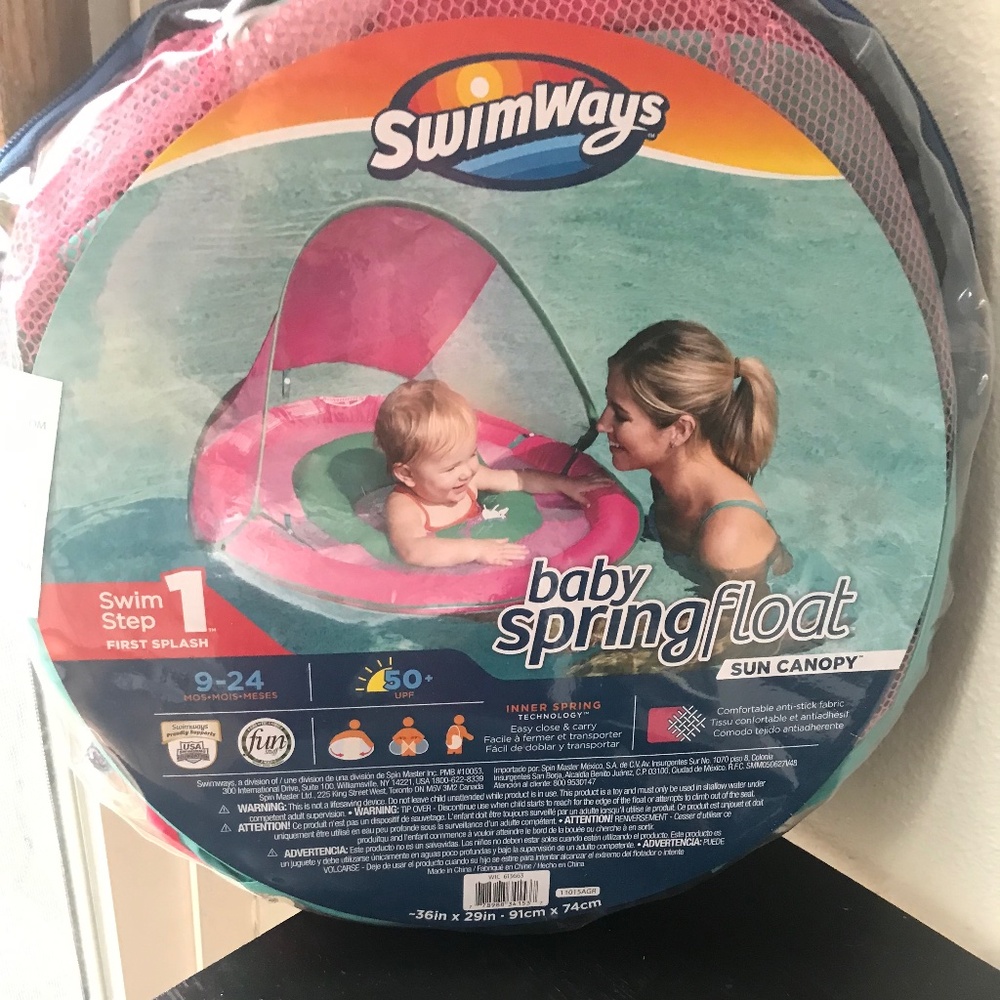Swimways Baby Spring Float Sun Canopy Pink Swim Step 1 9-24 Months